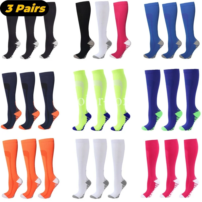 3 Pairs Compression Socks Men Women Running Sport Socks Graduated Crossfit Training Running Recovery Outdoor Cycling Sock