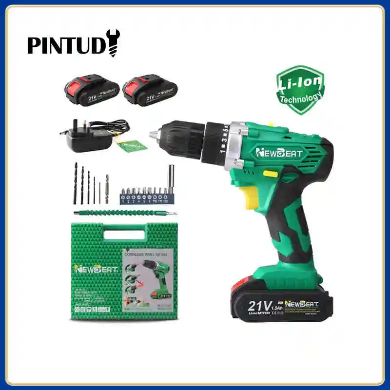 

NewBeat 21V Cordless Drill Electric Screwdriver Lithium Battery Household Multi-function 1.5Ah*2 5C 0-350/400-1500RPM Li-lon