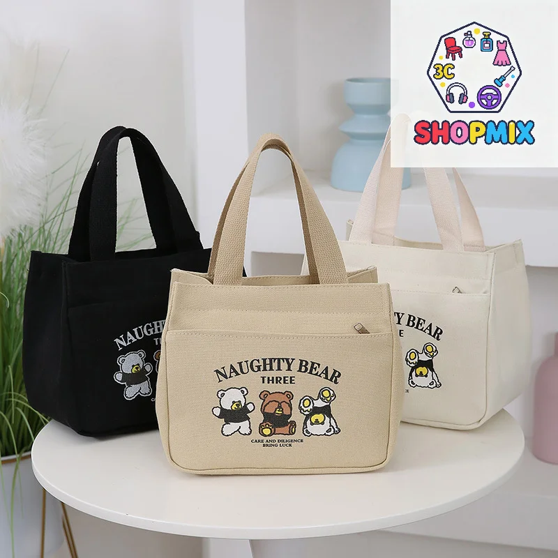 

Холст с милым принтом из мультфильма, универсальная сумка для офисного работника, сумка для обеда, большая сумка