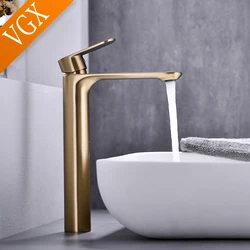 VGX-grifo de lavabo alto para baño, grifería de agua caliente y fría, grúa de latón negro y dorado