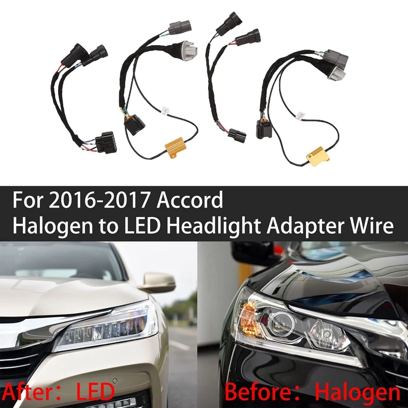 

1 пара для 2016 2017 Honda Accord от галогенной до фотолампы адаптер для передней фары жгут проводов лампа обновленная Модифицированная проводка