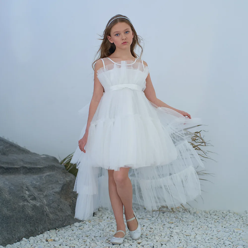 Girls' Dress New Flower Girl Princess Dress Removable Trailing Evening Children's Day Performance Dress