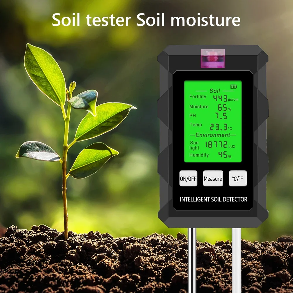 6 in 1 Soil Tester Digital PH Meter Multi-Function Soil Thermometer Pricise Temperature Humidity Tester for Outdoor & Indoor Use