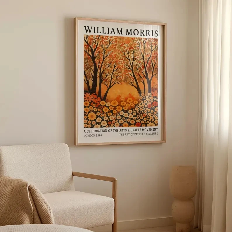 Retro Orange  William Morris Autumn Wall Art Print Canvas Painting Poster Picture For Living Room,Bedroom Home Decor