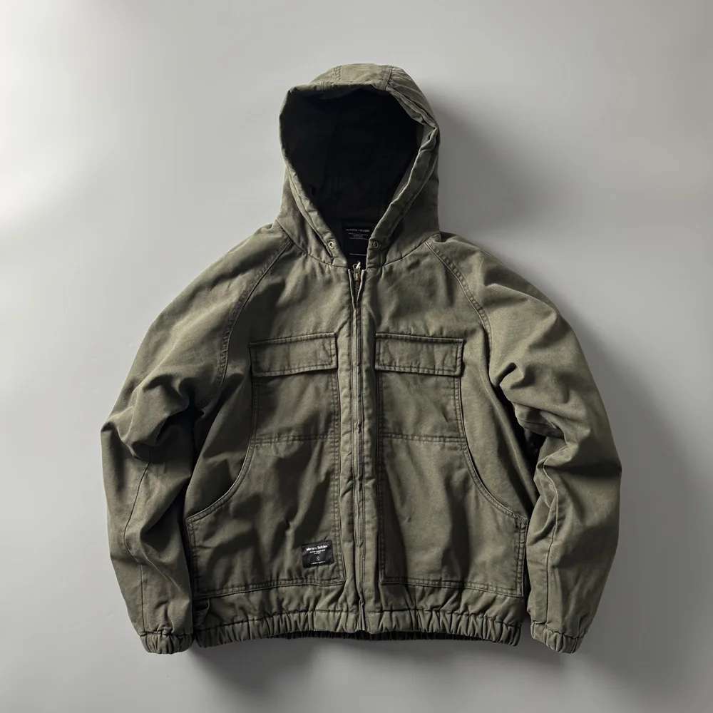 

Waed Hooded Thiened Casual Jaet P857 Men's Autumn Winter Warm Workwear Sle Loose Fit Anti-Cold Nylon Long Sve