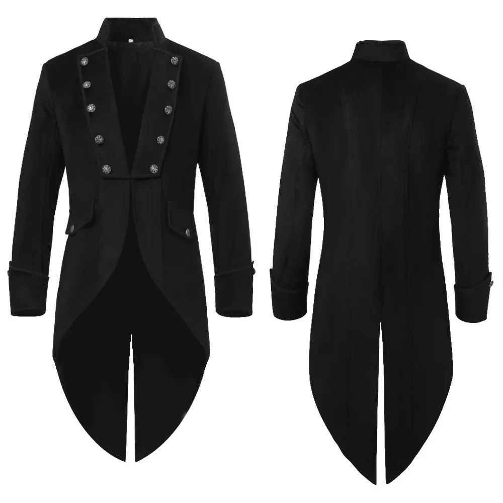 Men's Steampunk Vintage Tailcoat Jacket Gothic Victorian Frock Coat Uniform Halloween Costume Men Tailcoat Medieval Retro Coat view 3