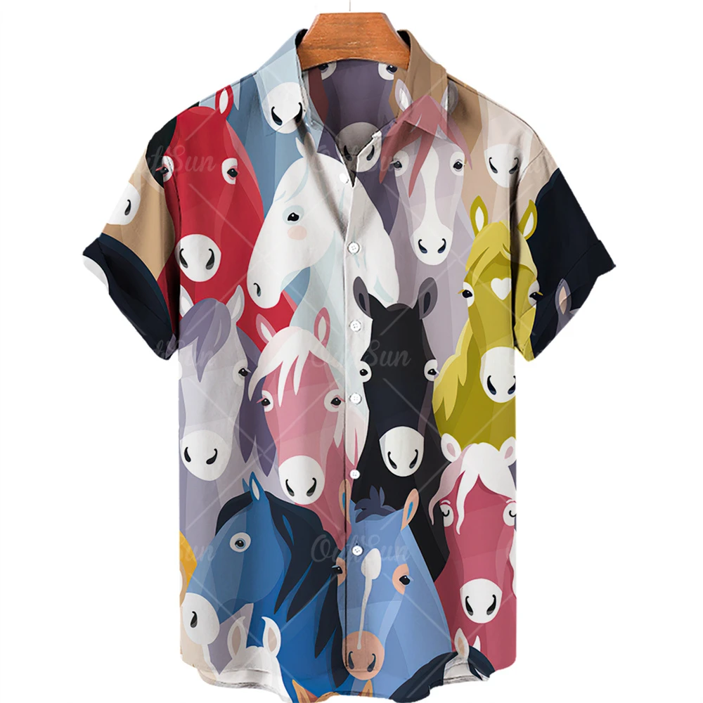 Men's Hawaiian shirts 3D cute cat print short sleeved shirt lapel fashionable casual Harajuku cartoon shirt new men's clothing