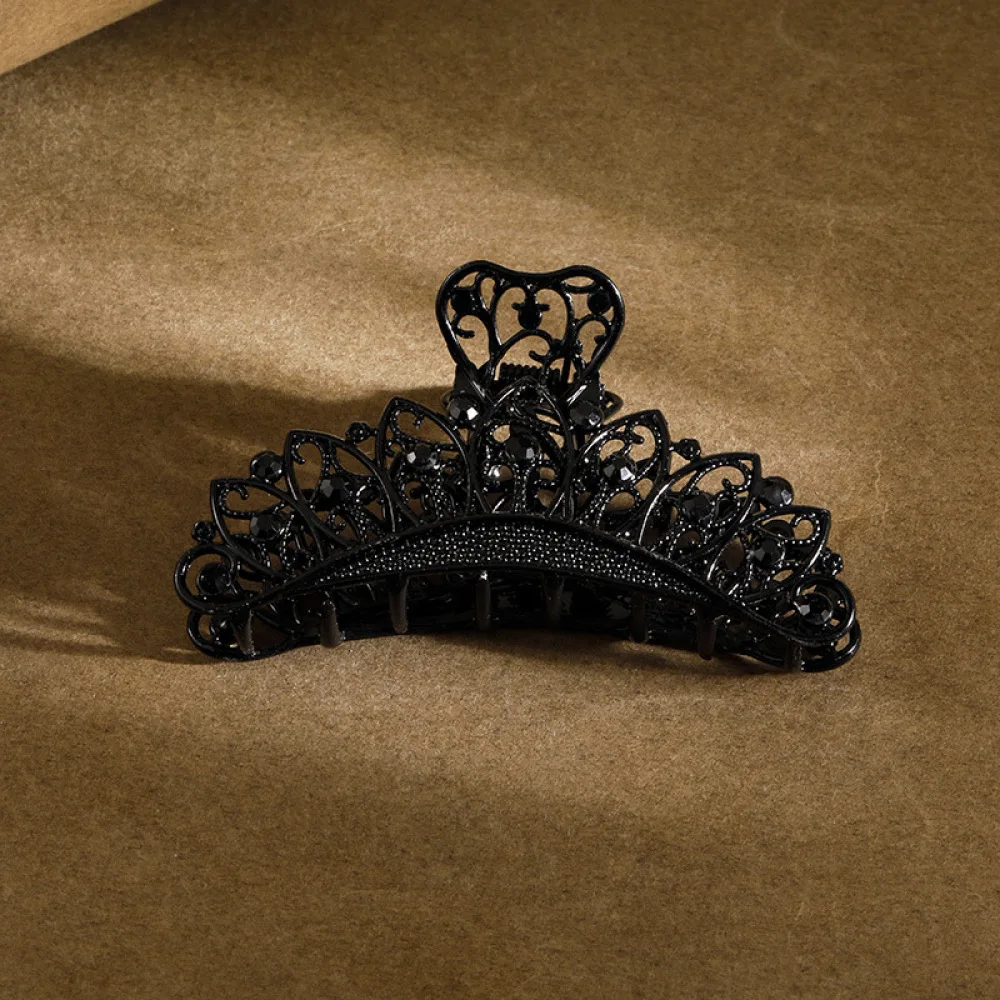 Trendy Black Crown Claw Clip Luxury Metal Hollow Hair Accessories Geometric Fashion Barrettes Women Elegant Styling Headpiece