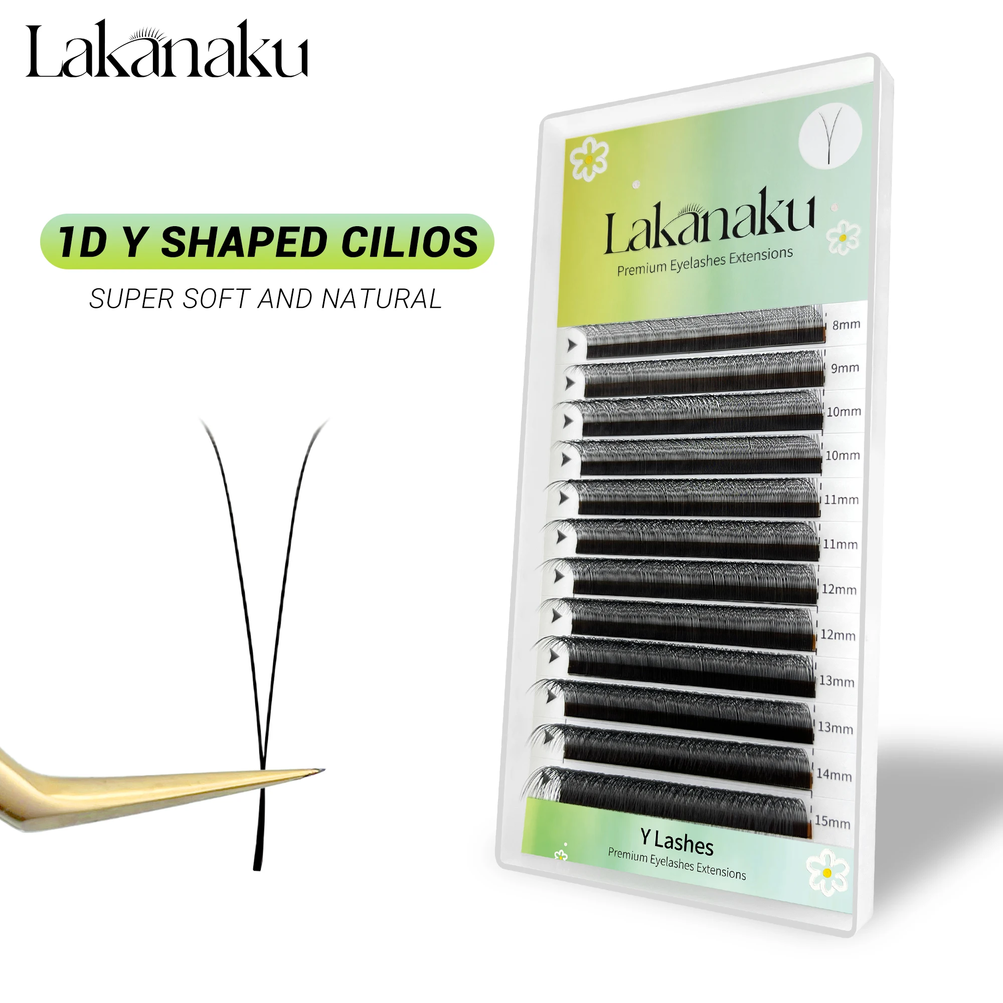 LAKANAKU 1D Y Volume Eyelashes Extensions Soft PBT 2D YY Eyelash Volume Brasileiro Y Cilia and Brazilian Volume Cilios