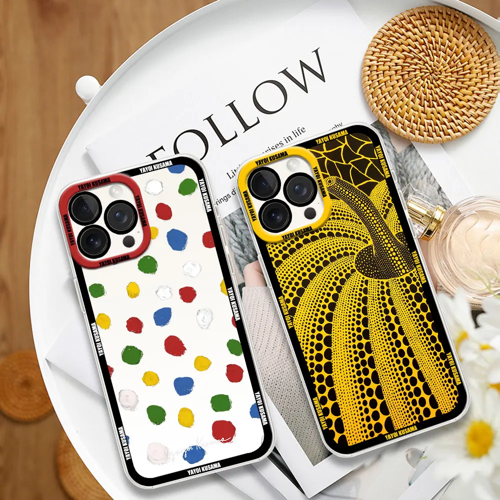 Y-Yayoi K-Kusama Art Phone Case for Samsung S24 S23 S22 S21 A55 A54 A35 FE PLUS ULTRA Transparent Bezel Shell