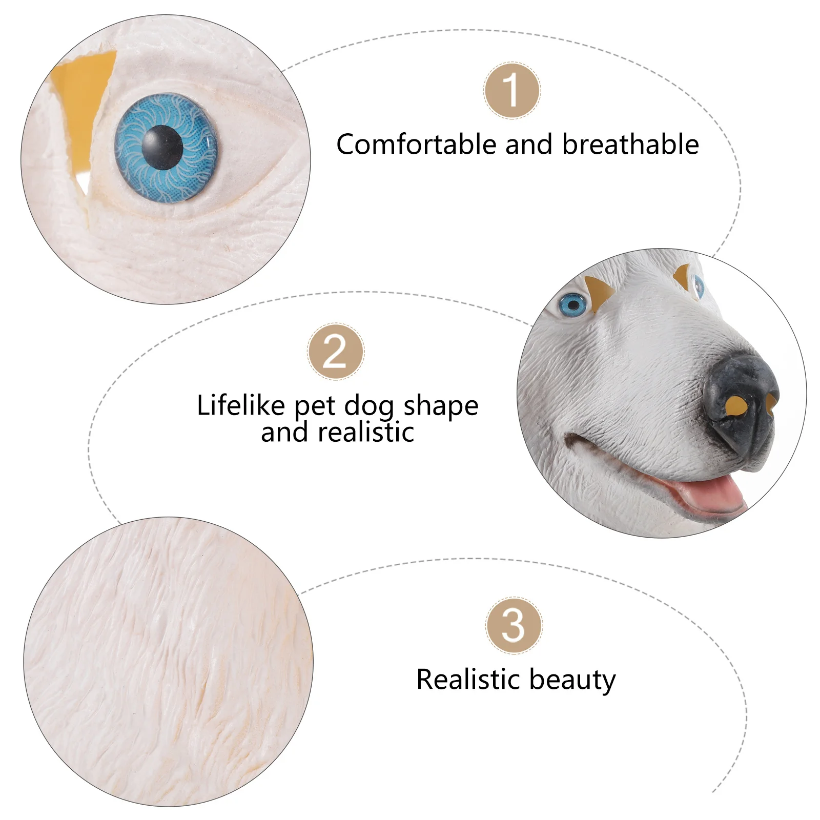 

Eco-Friendly White Latex Dog Mask Natural Rubber Durable Breathable for Halloween Masquerade Carnival Cosplay Props