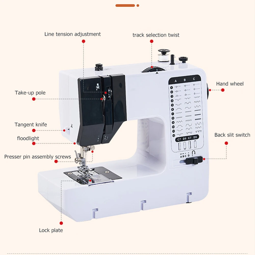 Portable Sewing Machine for BeginnersSmall Home Electric Repair Kit with 12 Stitch Presser Foot Pedal White