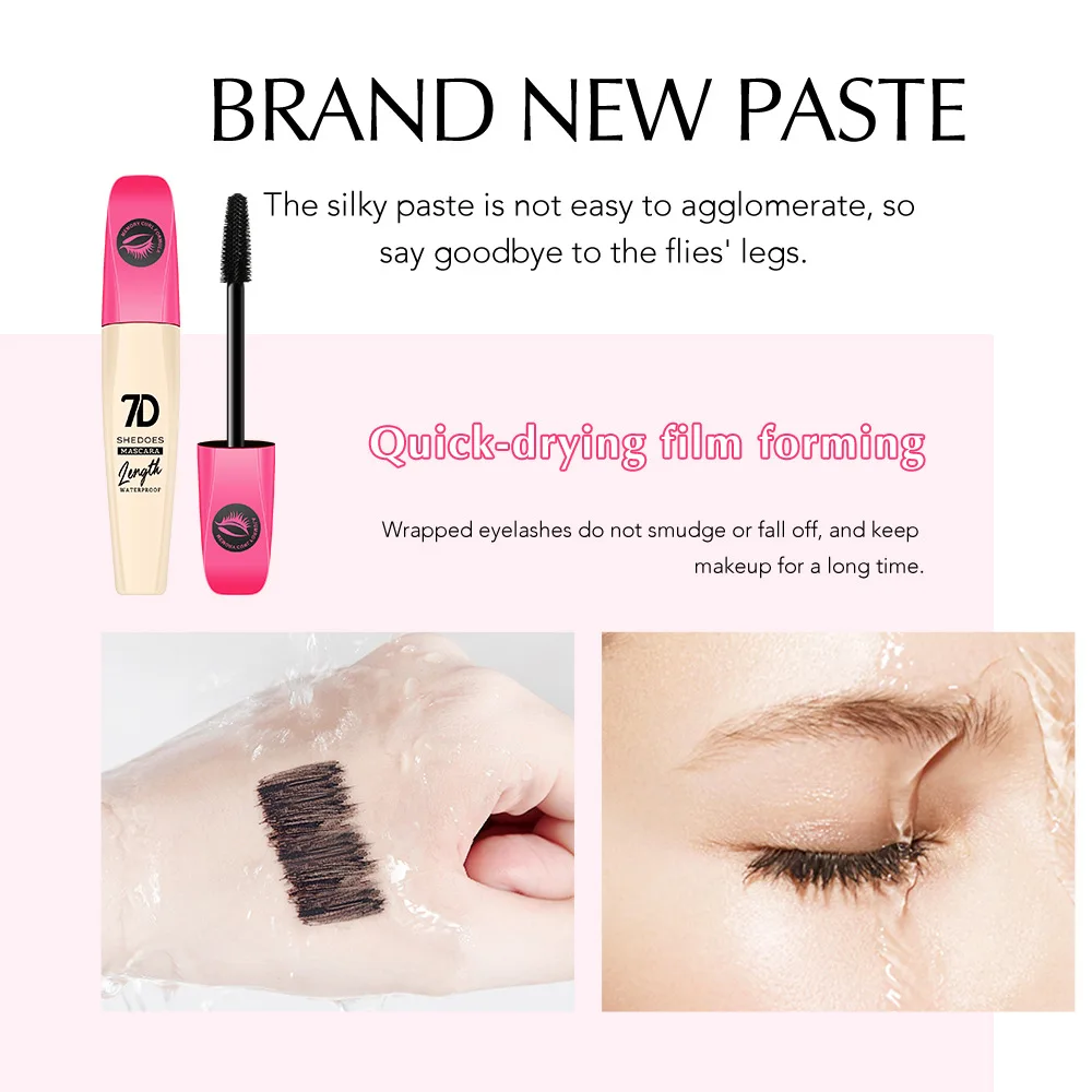 1 peça 7D olho preto preto é sedoso, fácil de aplicar, durável, encaracolado, em forma, à prova d'água, cosméticos de maquiagem para os olhos