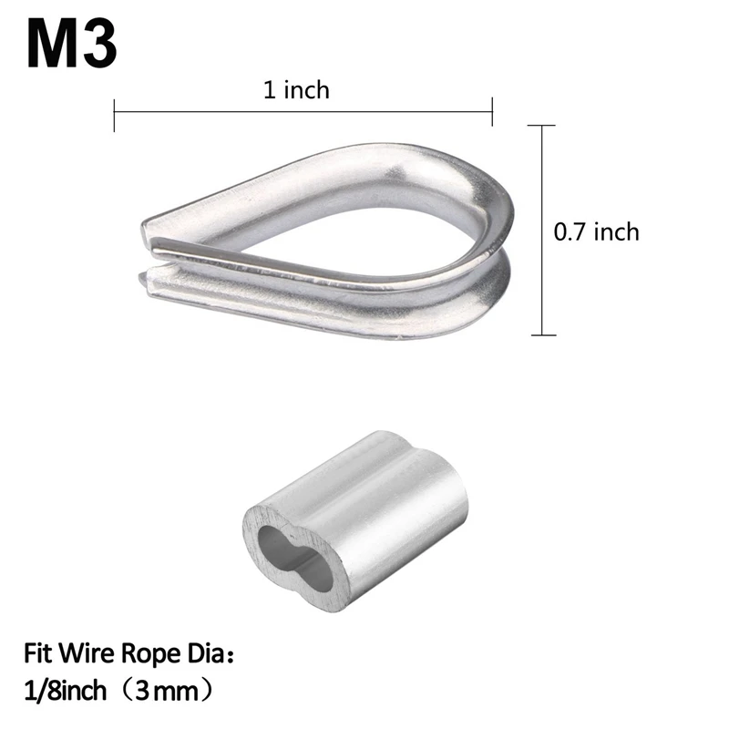 40Pcs Heavy Duty Wire Rope Tension Kits Turnbuckle 1/8 Inch Wire Rope Cable Clip/Clamp Thimble Wire Rope Aluminum Sleeve