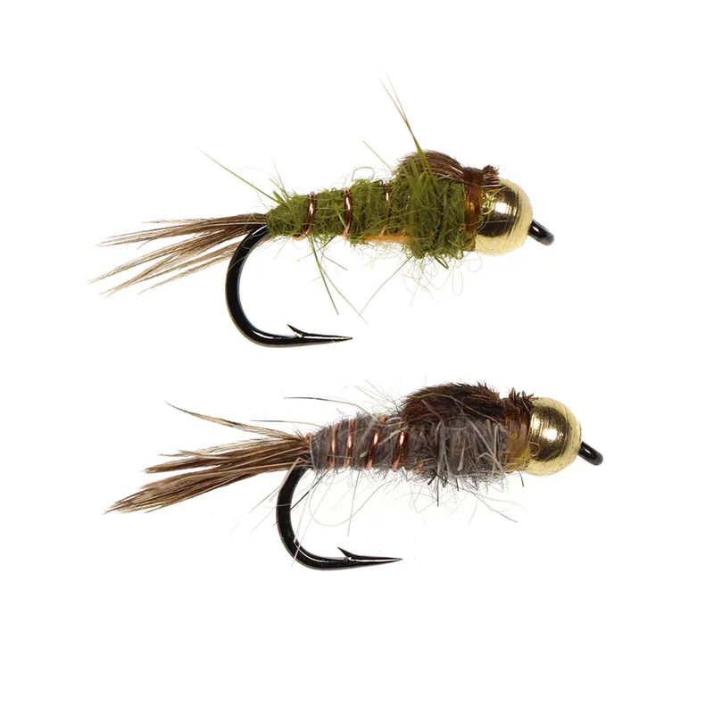 Vampfly 6PCS 14# Angeln Köder Messing Perle Kopf Hare der-Ohr Nymph Fliegen Binden Haken Trout Fly Fishing locken