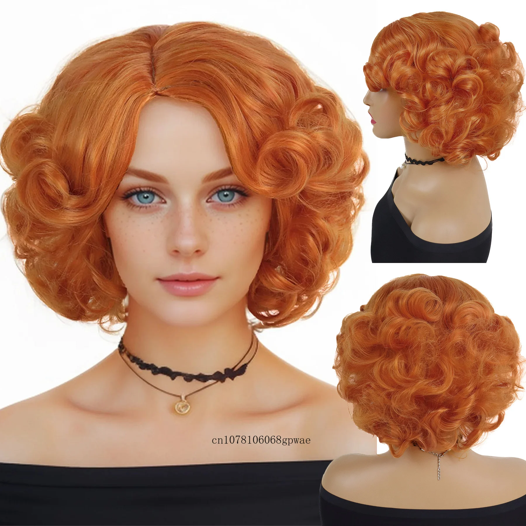 Orange Wig for Women Synthetic Cosplay Costume Wigs with Bangs Carnival Halloween Party Fluffy Short Curly Wig Heat Resistant