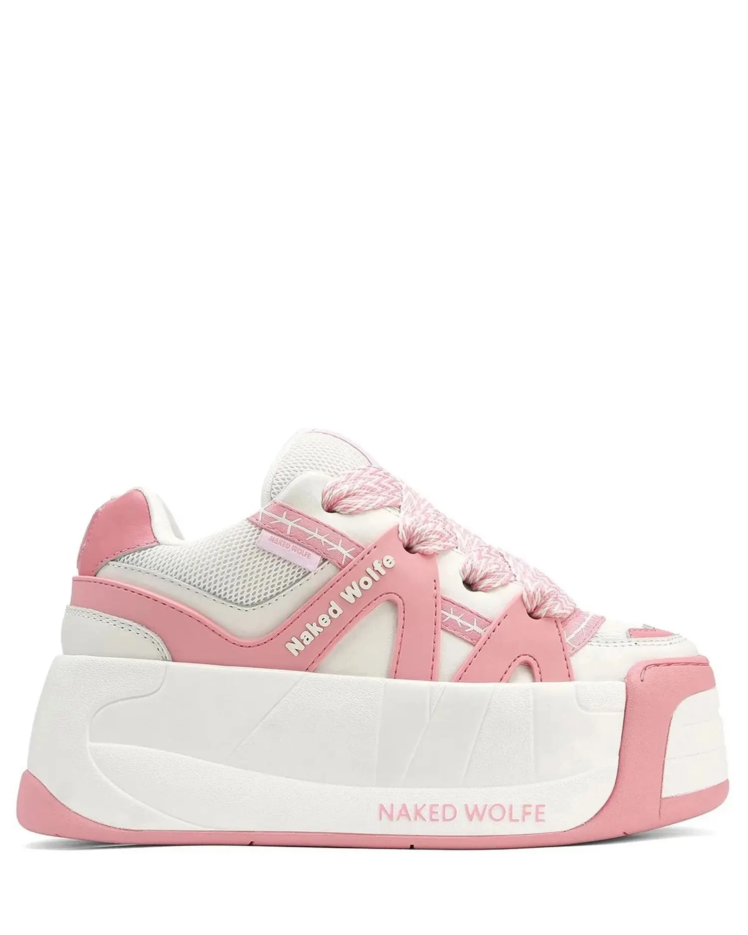 Women\'s Naked Shoes Wolfe Slider Baby Pink Sneakers Lace-up Flatform