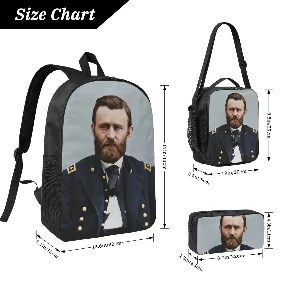 Ulysses S. Grant, 1865. Backpack Student BookBag School Bag Laptop Shoulder Bags 3ps Insulated Lunch Bag Pencil Case