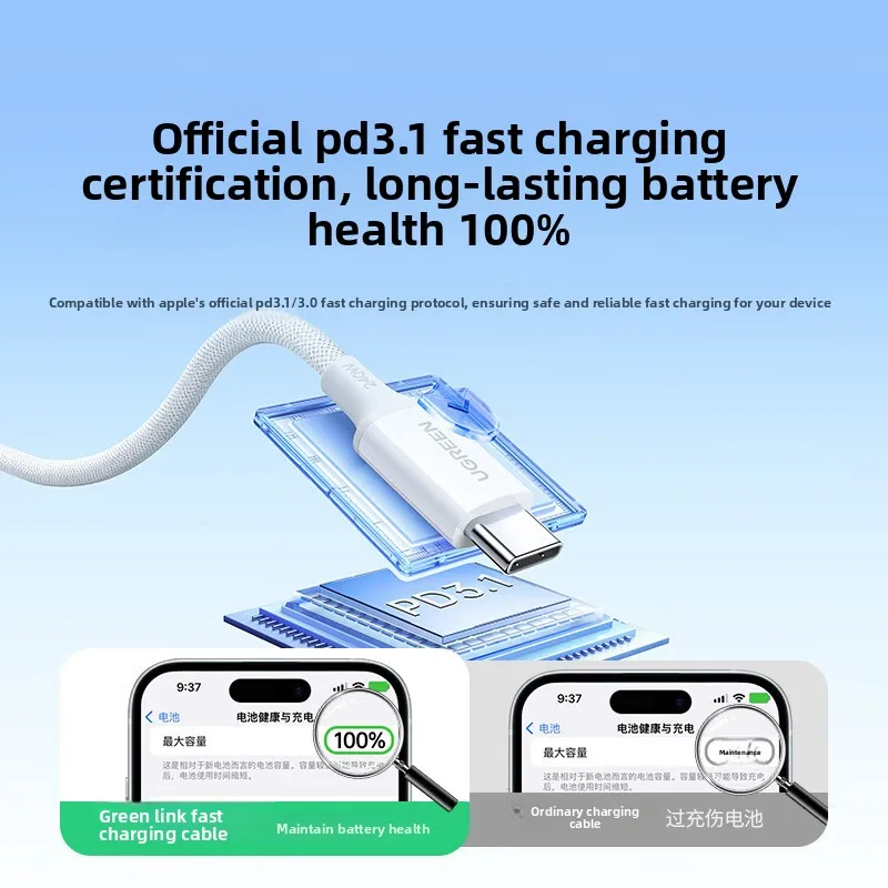UGREEN – kabel USB typu C – typu C, 240 W, 100 W, PD 3.1, szybka ładowarka do urządzeń APPLE iPhone, iPad, Macbook, Samsung, Android, laptopów. — zdjęcie produktu 6