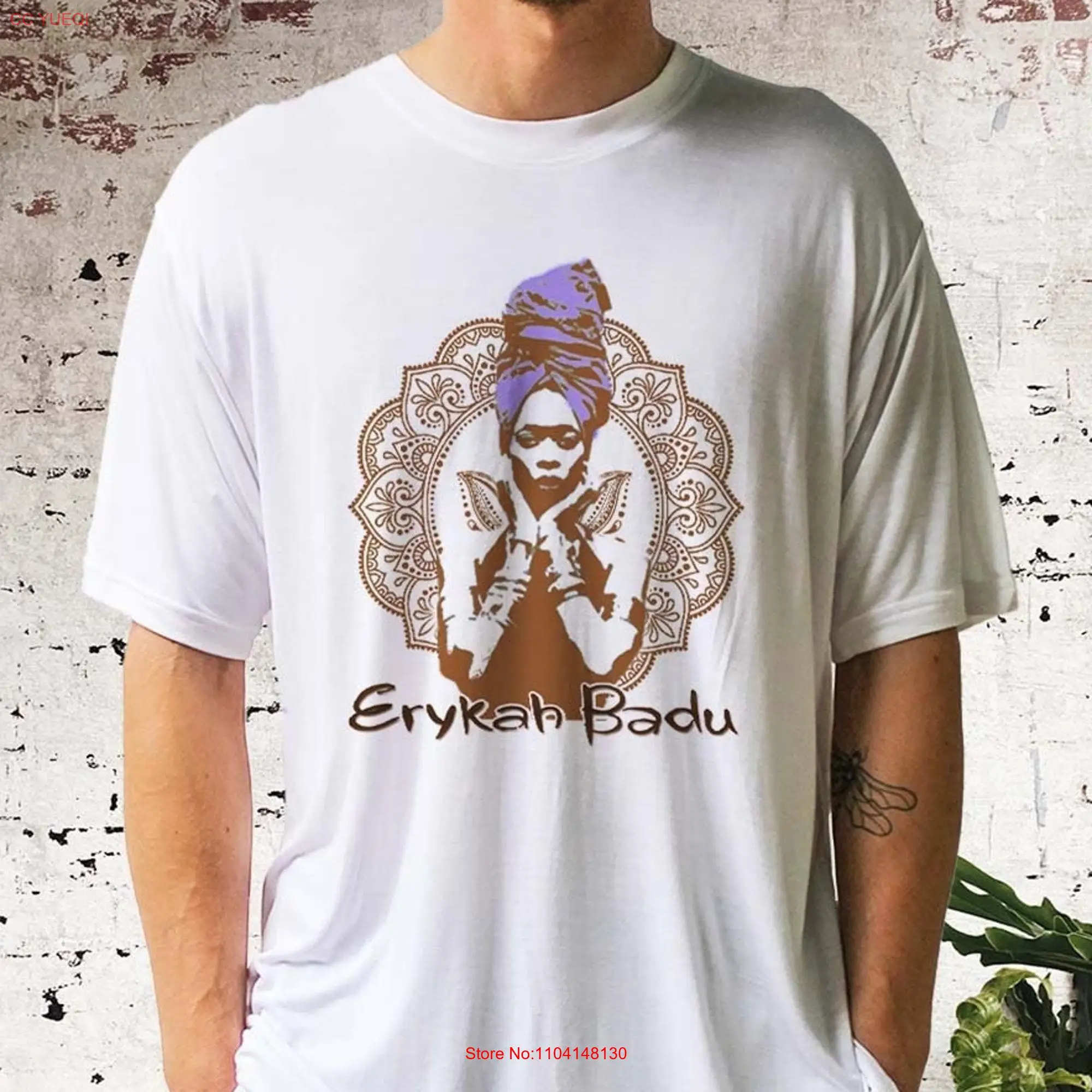 Erykah Badu Bamboo T shirt Organic Sustainable Bohemian style Mandala Art Music Lovers Two Colours Black Culture Handmade