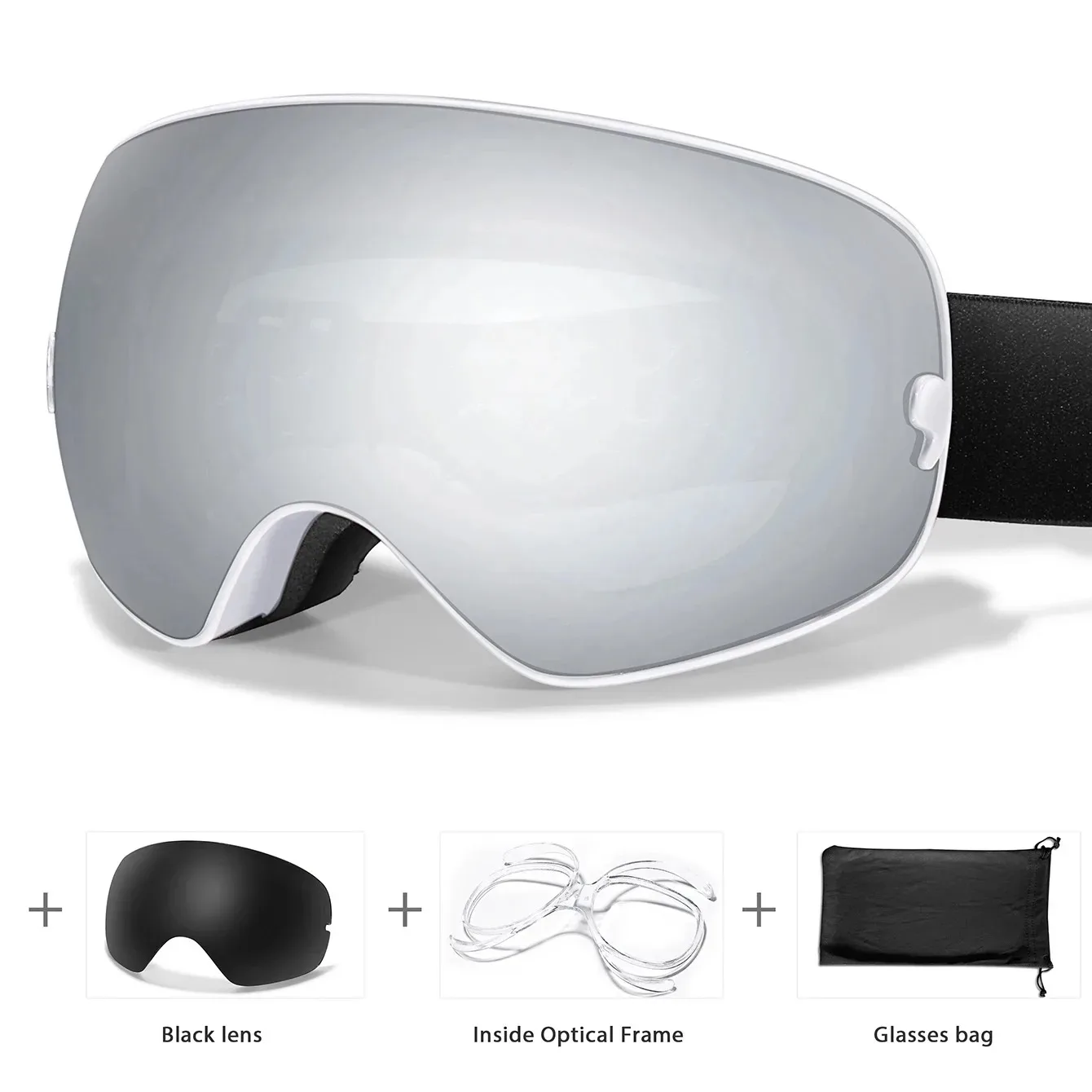 نظارات التزلج، نظارات عربة الثلج، إسفنجة مزدوجة الطبقة، مضادة للضباب UV400، إطار مرآة من مادة TPU #3