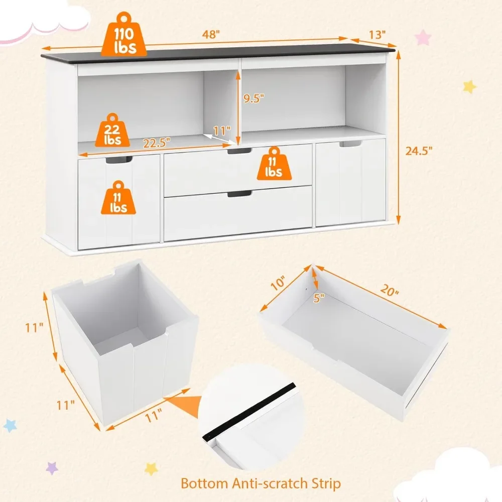 Organisateurs et rangement de jouets pour enfants, armoire de rangement multifonctionnelle, coffre à jouets avec tableau noir, 4 brochettes de proximité et 2 cubes