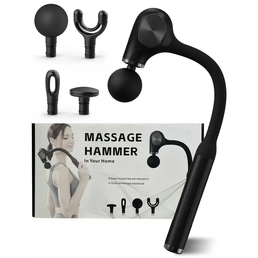 

Tissue Massage Gun with Bend Handle, 12MM Percussion, 4 Replaceable Heads, LessShock Design for Back, Neck, Foot, Leg, Shoulder