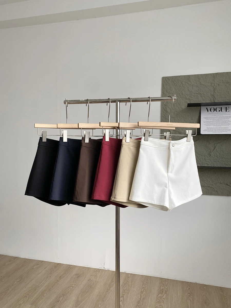 

Модные однотонные повседневные шорты для женщин, утягивающие, в стиле A-Line, с высокой талией, из полиэстера, для подростков