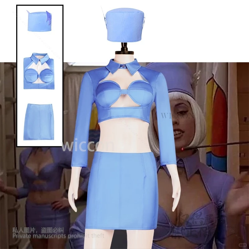 

Anime Movie The Fifth Element Cosplay Costume Women Vintage Airline Funny Halloween Costume Dress Cos Flight Attendant In Stock