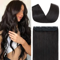 Clip in Human Hair Extensions One Piece 5 Clips 100% Real Human Hair Straight Soft One Piece Natural Human Hair Extensions 120g