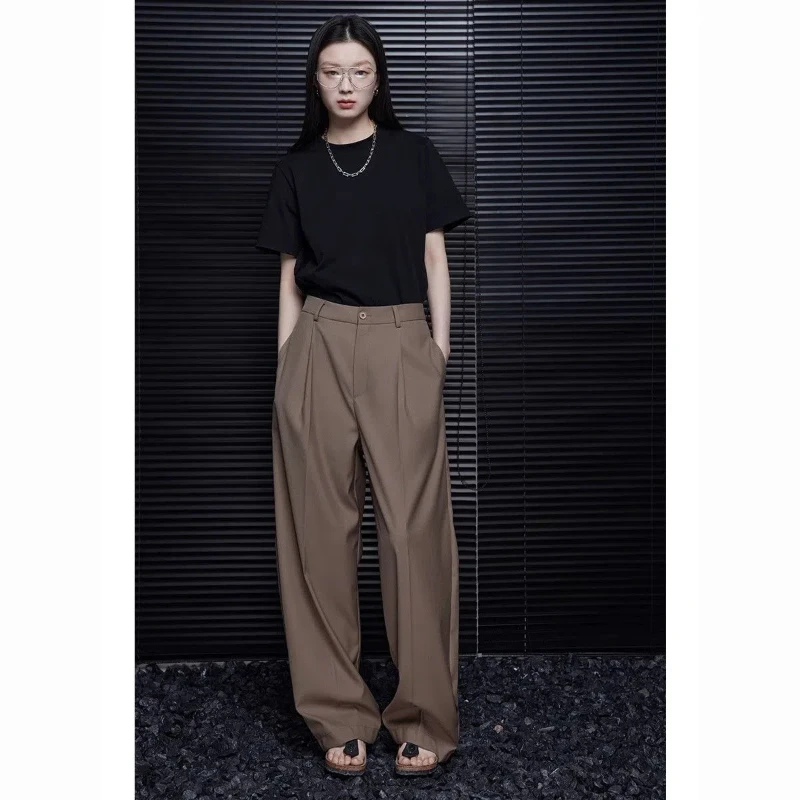 Coffee Colored Western Sense of Luxury and Loose Design Autumn and Winter Long Styles Slimming and Covering Flesh Wide Leg Pants