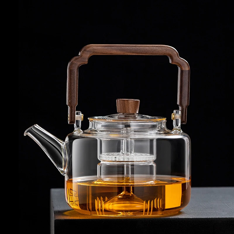 JUSTINLAU 1300ML Glass Teapot Integrated Steaming and Boiling Teapot Heat-resistant Thickened Filter Tea kettle For Home Office