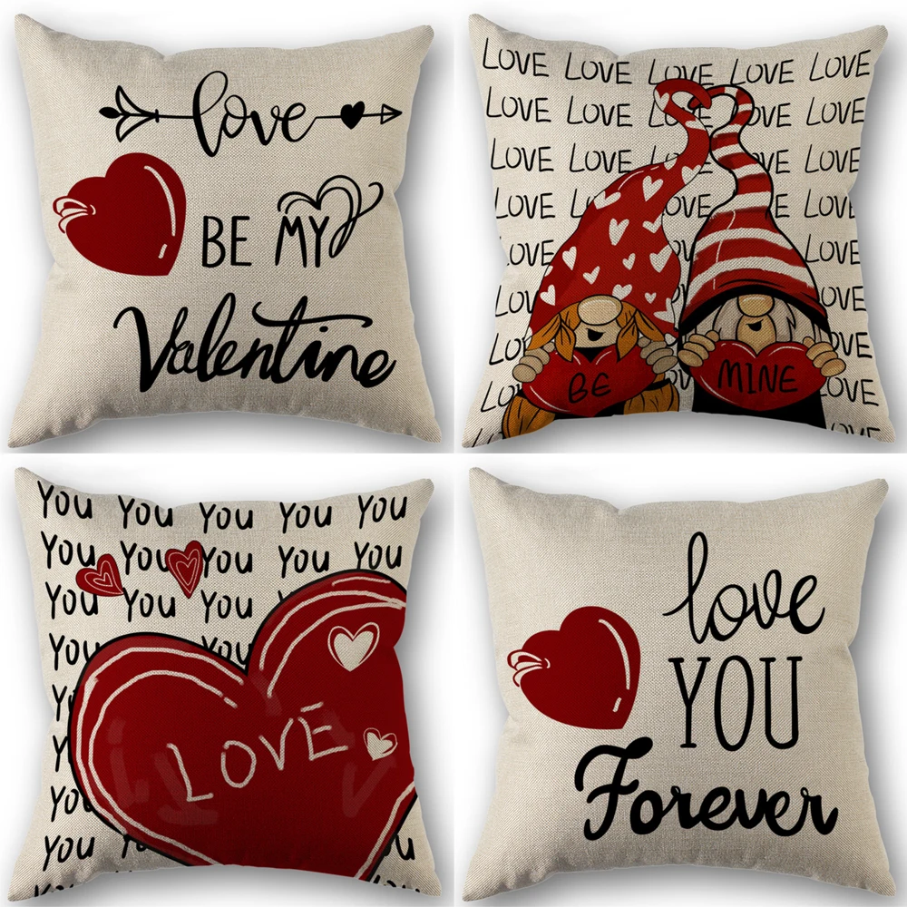 Valentine's Day Pillowcase Wedding Decorative Linen Pillow Case For Home Pillow Cover 45X45(One Sides)