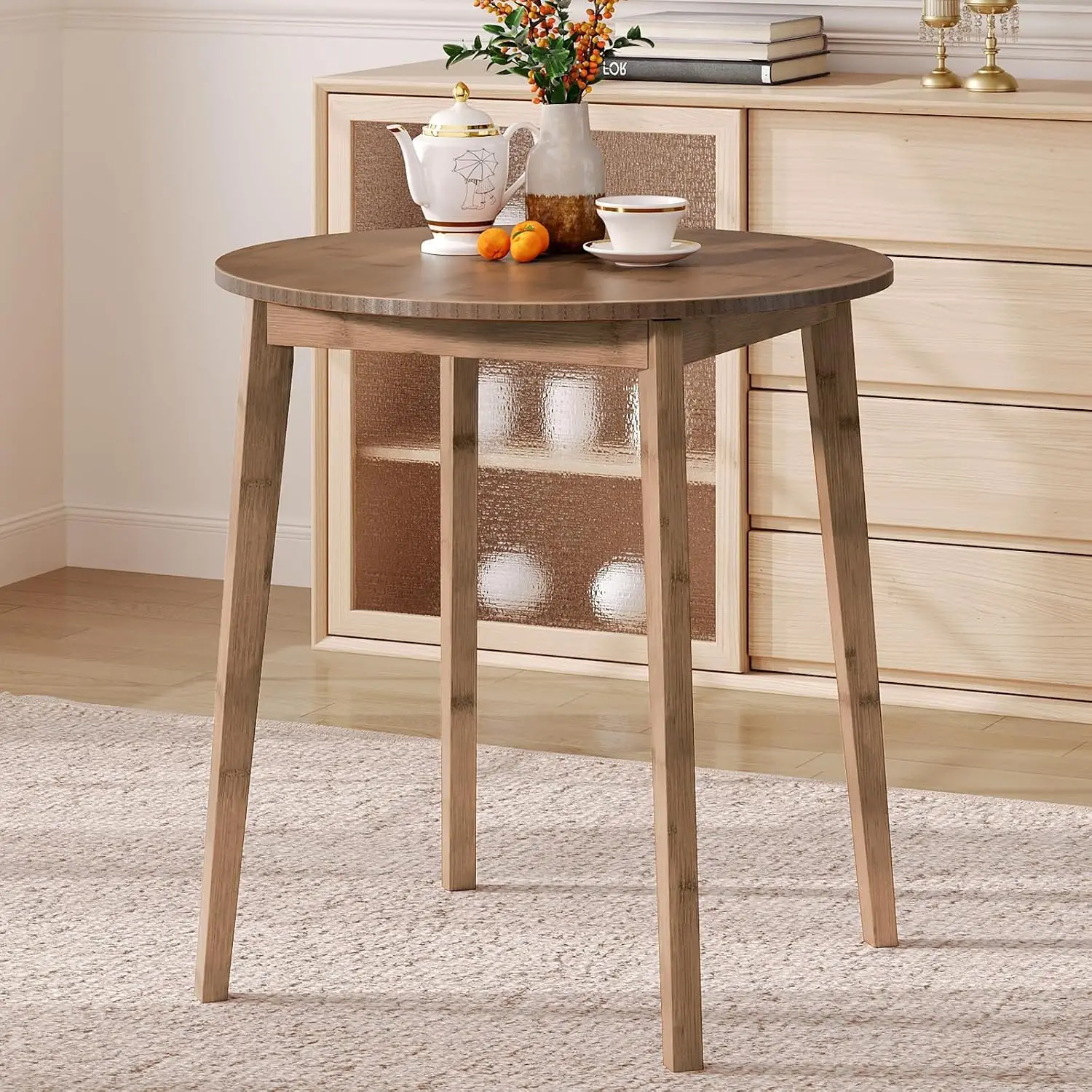 

Bamboo Dining Table, Round Dining Table for 2, 27.5" Kitchen Table for Small Space, Writing Table, Easy to Assemble, for Dining Room, Living Room, Office, Kitchen, Apartment, Brown BR71CZ01G1