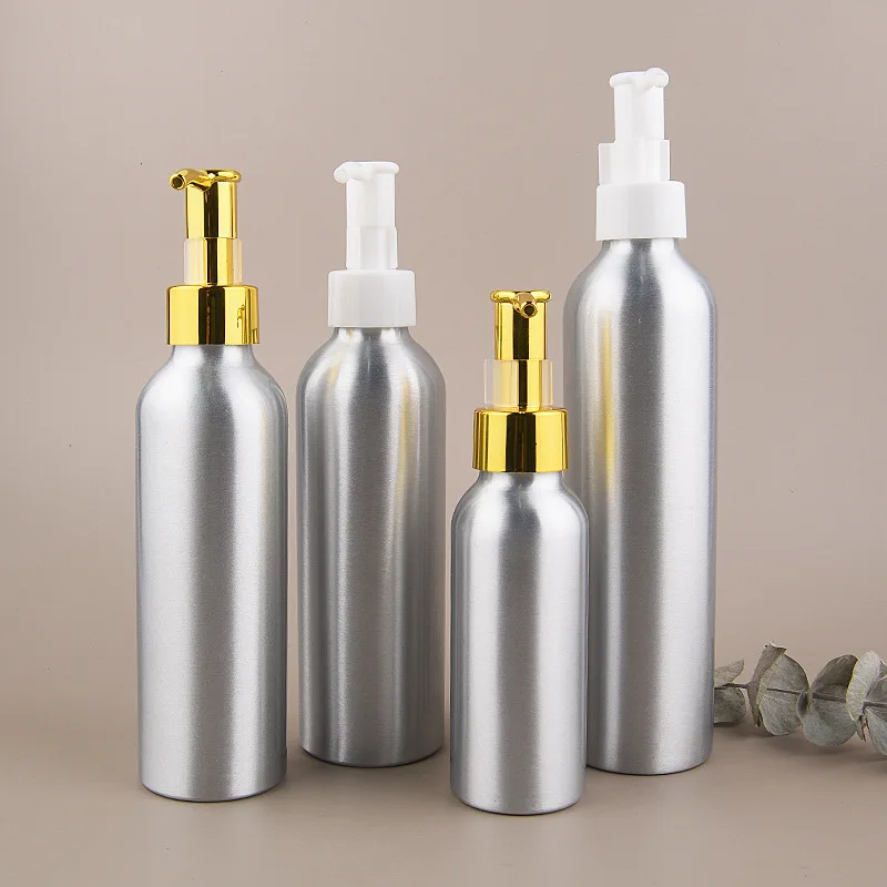 

12pcs/lot Aluminum Bottle with Electroplate Lotion Pump Makeup Remover Cosmetic Container Travel Sub Bottles