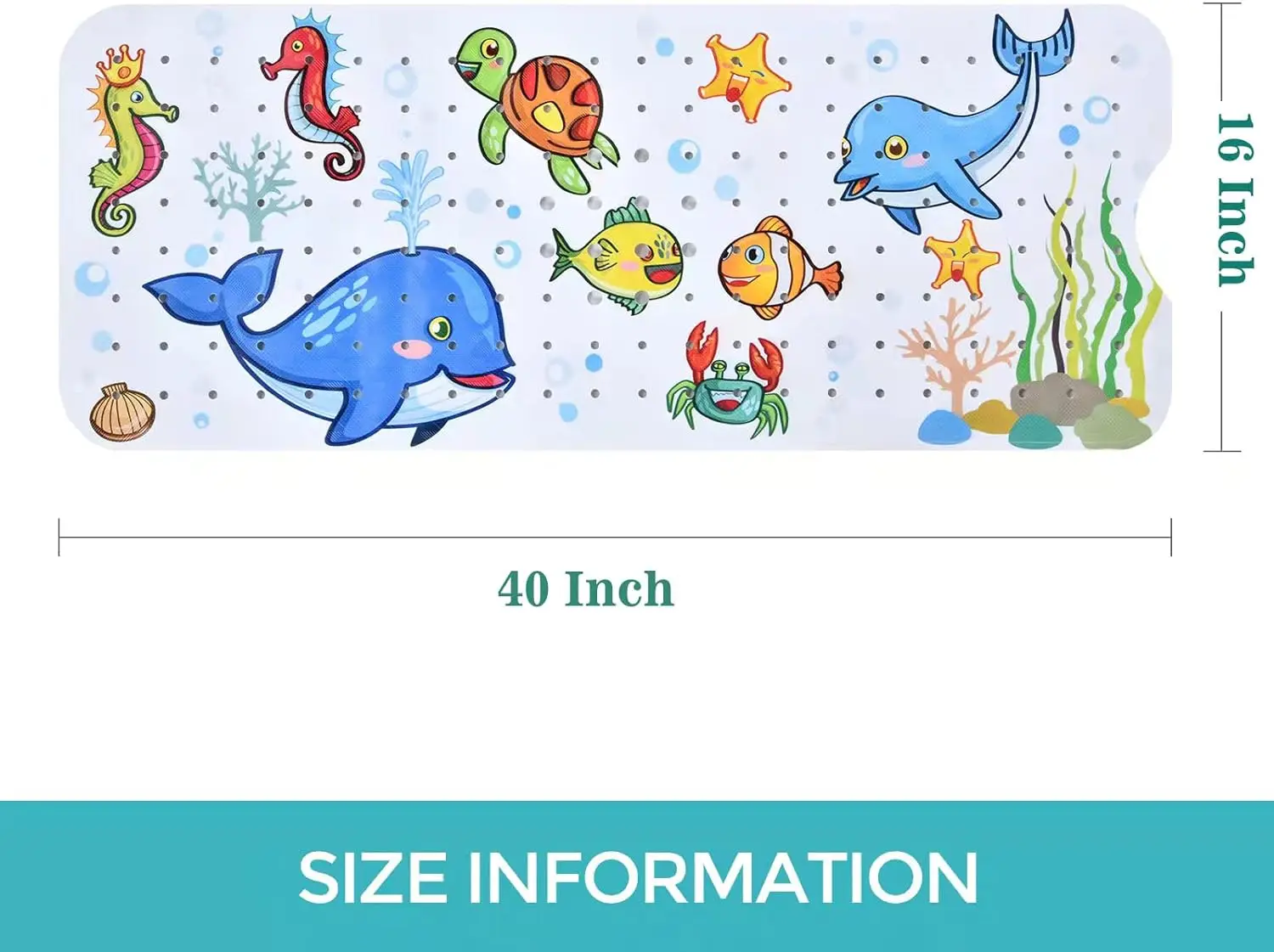 Baby Bath Mat Non Slip Bathtub Mats Kids 40X16 Inch Bathroom Toddler Anti Slip Shower Mat Cartoon Whale Suction Cups