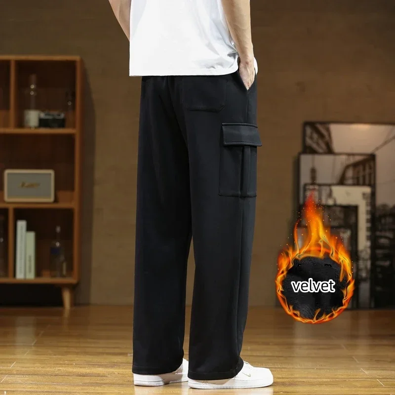 Winter Velvet Sweatpants Cotton Men Baggy Joggers Cargo Pants Neutral Breathable Loose Outdoor Solid Color Wide Legged Trousers