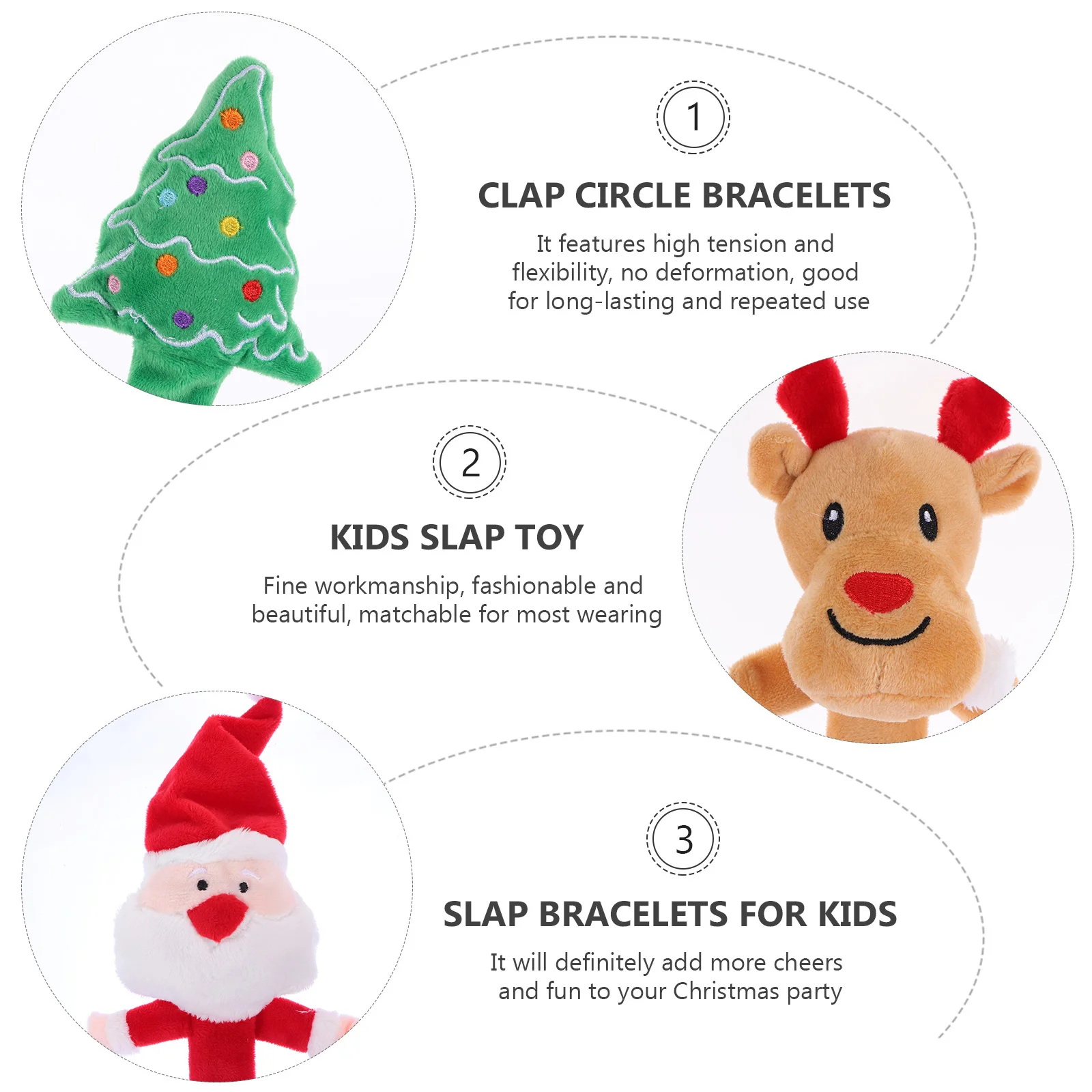 3 pezzi braccialetti natalizi braccialetti schiaffo per bambini clap cerchio decorazione da polso festa di Natale divertente braccialetti applausi natalizi giocattolo schiaffo per bambini