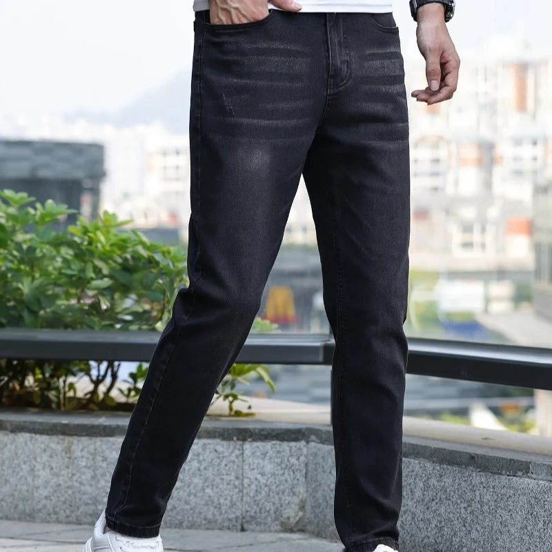 

2025 Spring Autumn Men's Solid Color Stretch Jeans High Quality Black Cotton Business Casual Men Brand Slim fit Denim Pants