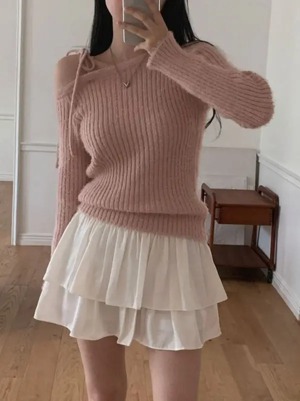 Falda Blanca Abullonada de Media Pierna con Vuelo, Cintura Alta, Estilo Dulce para Mujer, Versátil, Adeazante, con Plon...