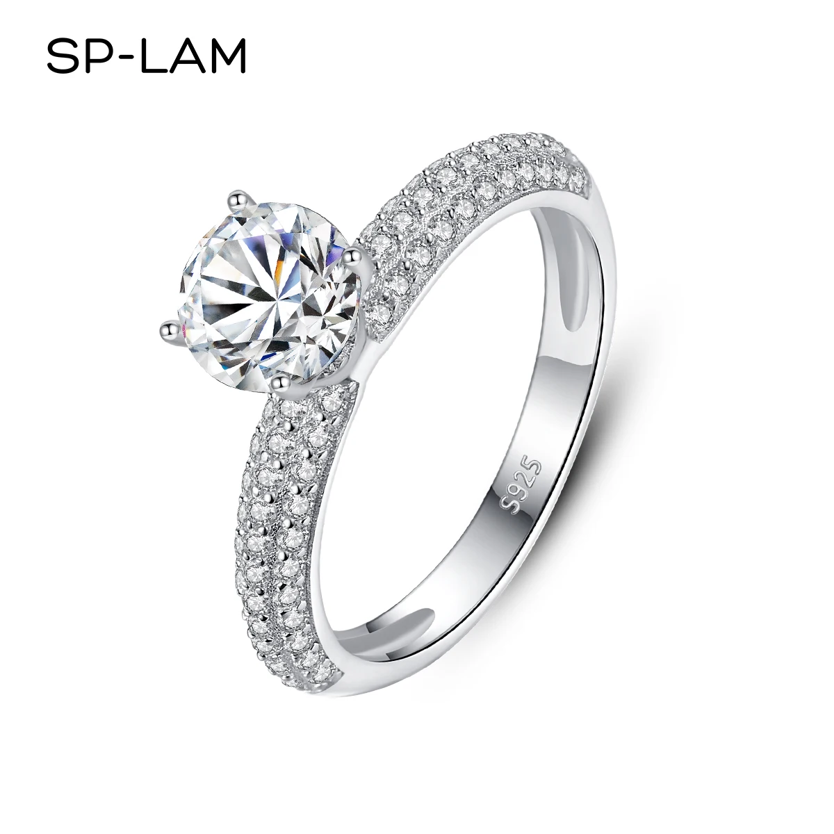 

Ring Silver 925 Luxury Women Tiny Zircon CZ Pave One Carat Moissanite Diamond Main Stone with Certificated Finger Rings Wedding