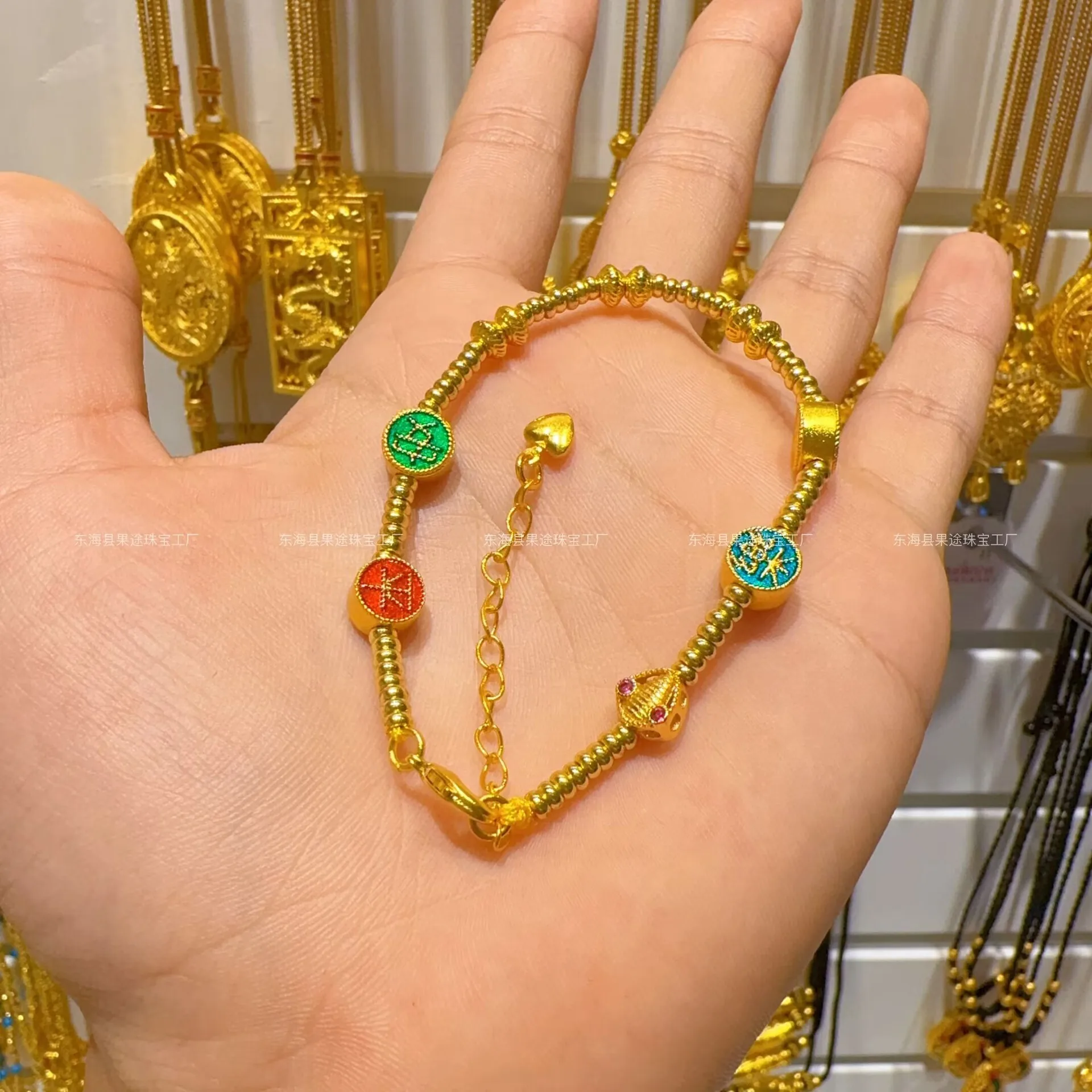 

Plated Real Gold Preservation Ancient Dharma Golden Sand Safe And Joyful Broken Gold Hand Woven Bracelet Gift Item Girls Gift