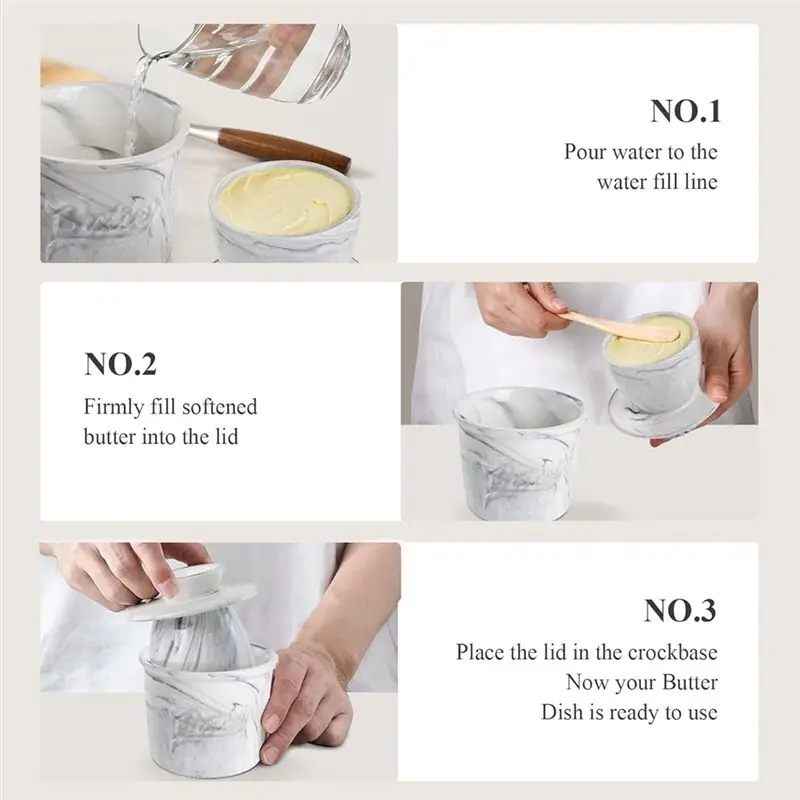 A25F-Butter Crock For Counter With Water, Butter Keeper For Spreadable Butter Butter Dish With Lid For Countertop