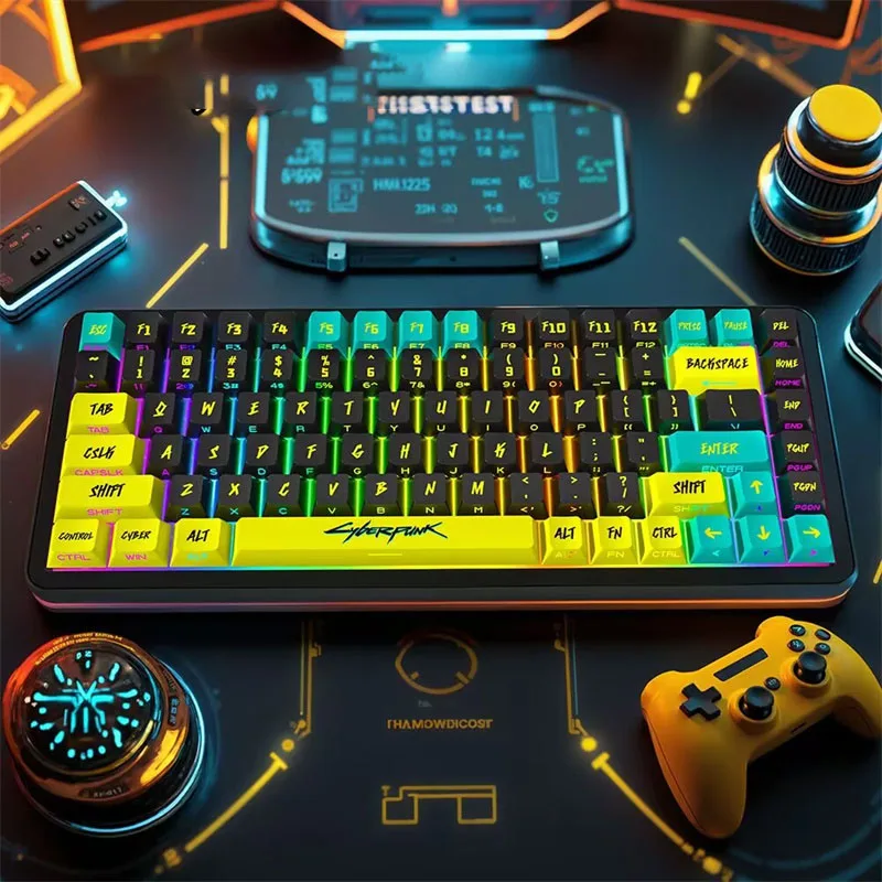 Custom Cyberpunk 129 Key PBT Keycap Front Side Print Dye Sub Backlit RGB Cherry for Wooting Mad60 Magnetic MX Keyboard Gift