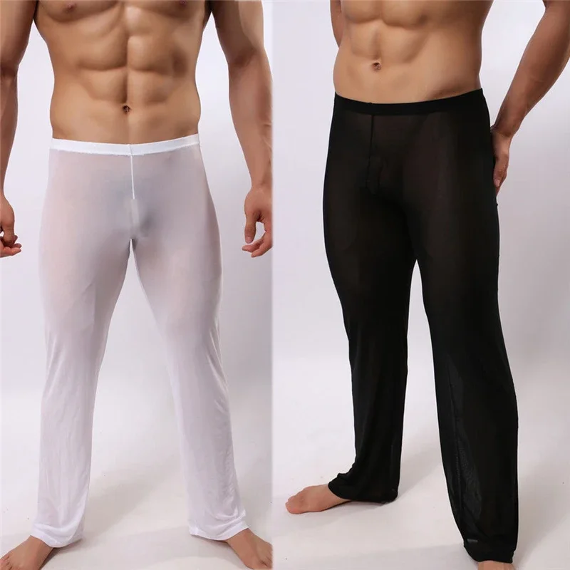 Strong Men's Sexy Soft Mesh Sheer See-through Stretch Pant Trousers Sleepwear Transparent Men Pants Homewear Perspective Pajamas