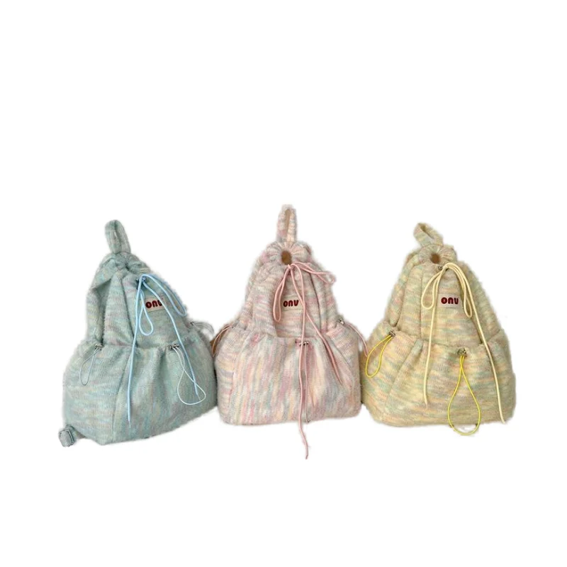 The new autumn and winter sweet girls backpack niche trend large-capacity student backpack stitching color plush bag