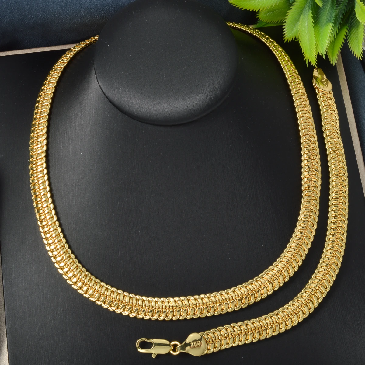Hip Hop Gold Plated Copper Necklace Bracelet Set Men Women Chunky Chain Cuban Link Street Jewelry Gift Urban Fashion
