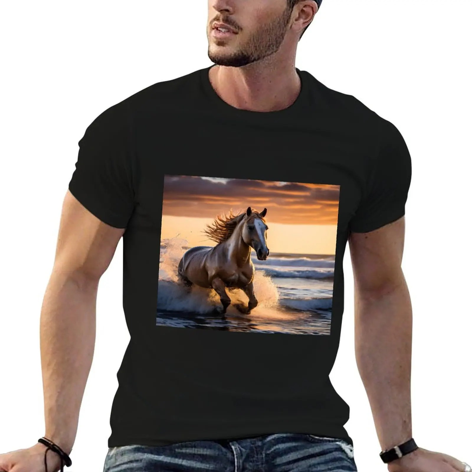 

t cotton for : man t shirt Wellen der Pferd shirts 100% Rhythmus T-Shirt