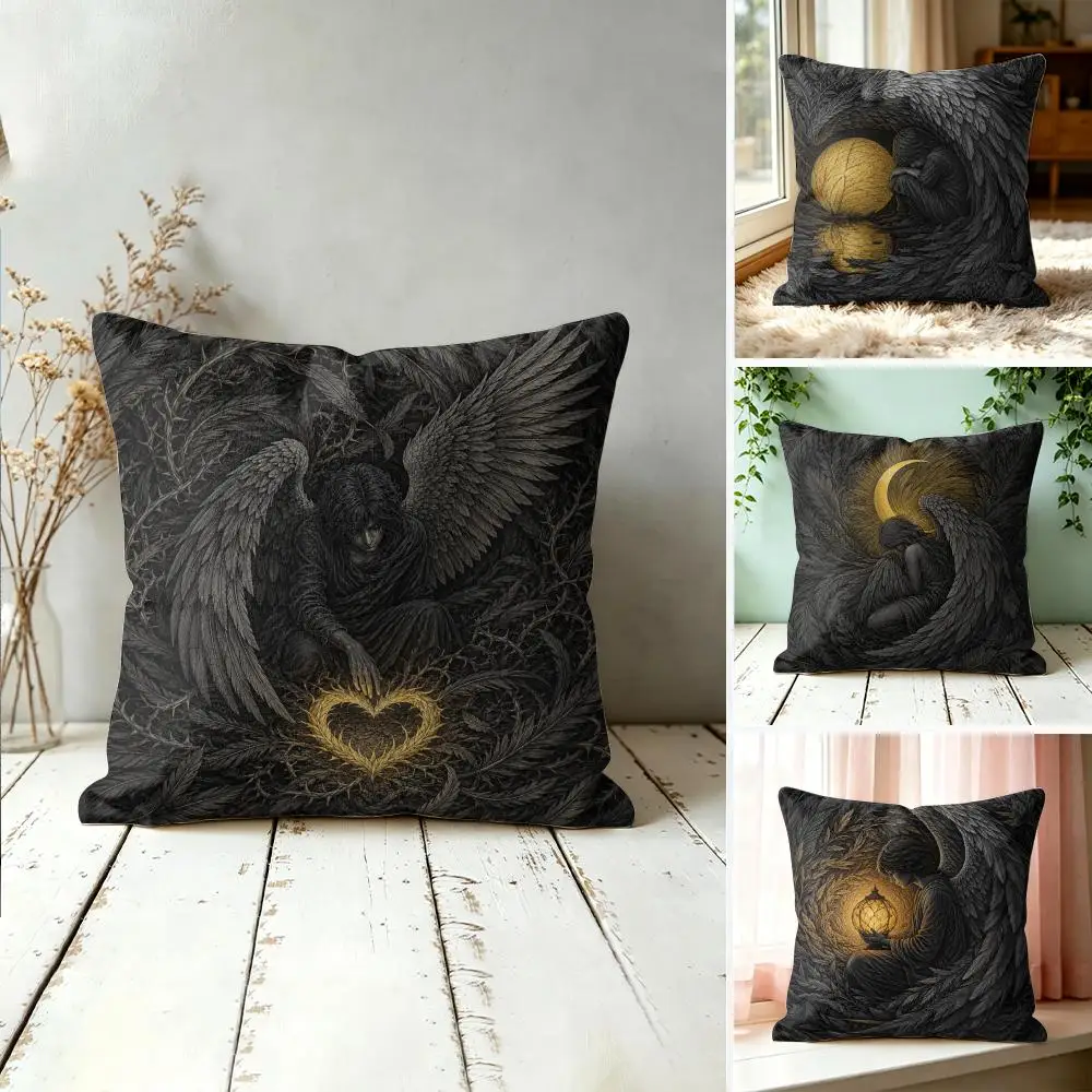 Angel Gothic Baroque Mythical Cushion Cover Double-Sided Plush Sofa Cushion Covers Organic Breathable Invisible Zipper