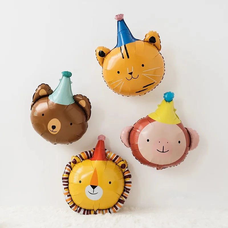 قبعات عيد ميلاد من رقائق الحيوانات الكرتونية، بالونات لطيفة على شكل دب قطة أسد للأطفال، ديكور الفصول الدراسية، مستلزمات الاحتفال بعيد الأطفال #2